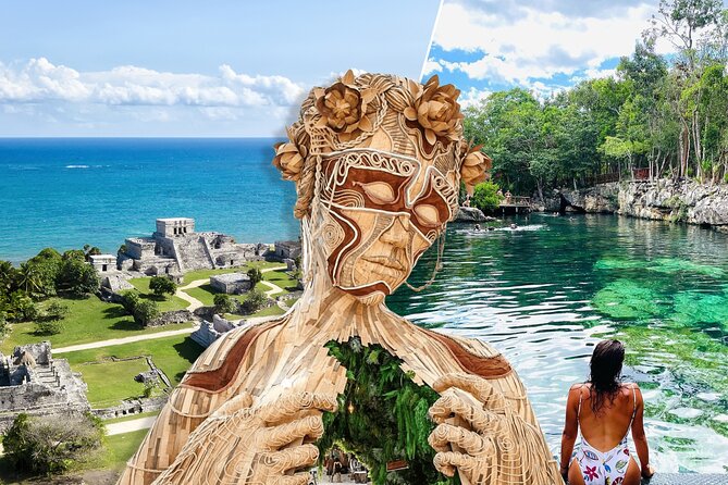 Tulum Coba cenote ,  Cenote Tortuga and playa del Carmen plus Mother Nature Sculpture